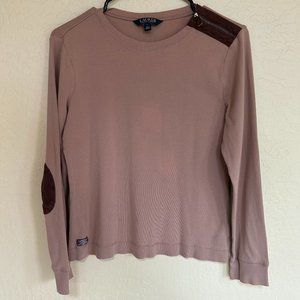 Lauren By Ralph Lauren Vintage Tan Brown Long Sleeve Top Women's Large (1416)